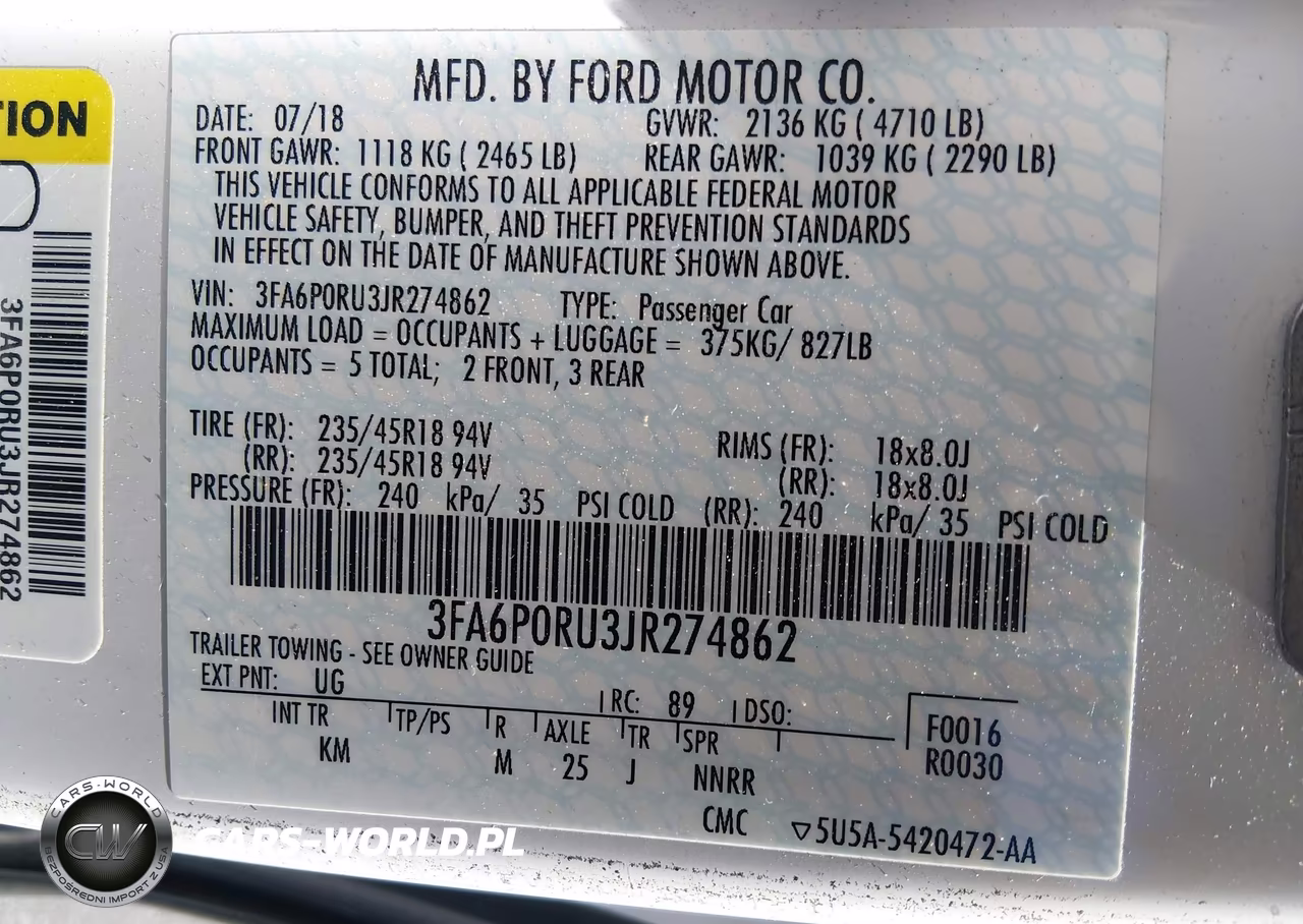 2018 Ford Fusion Hybrid Titanium VIN:3FA6P0RU3JR274862 - 9
