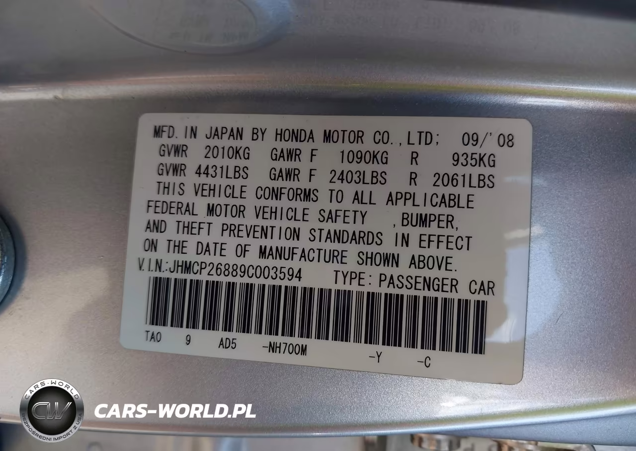 2009 Honda Accord 2.4 Ex-L VIN:JHMCP26889C003594 - 9