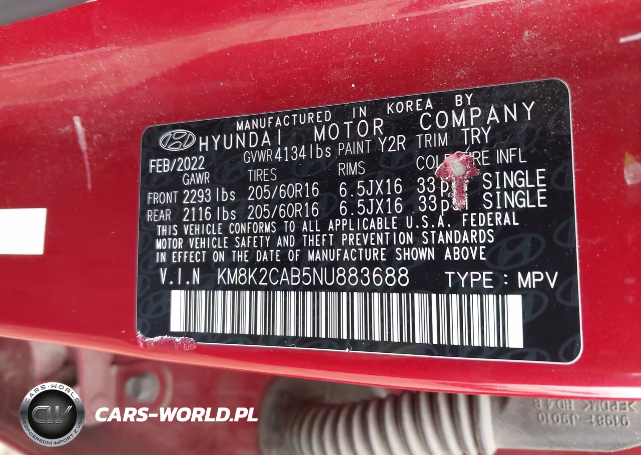 2022 Hyundai Kona Se VIN:KM8K2CAB5NU883688 - 9