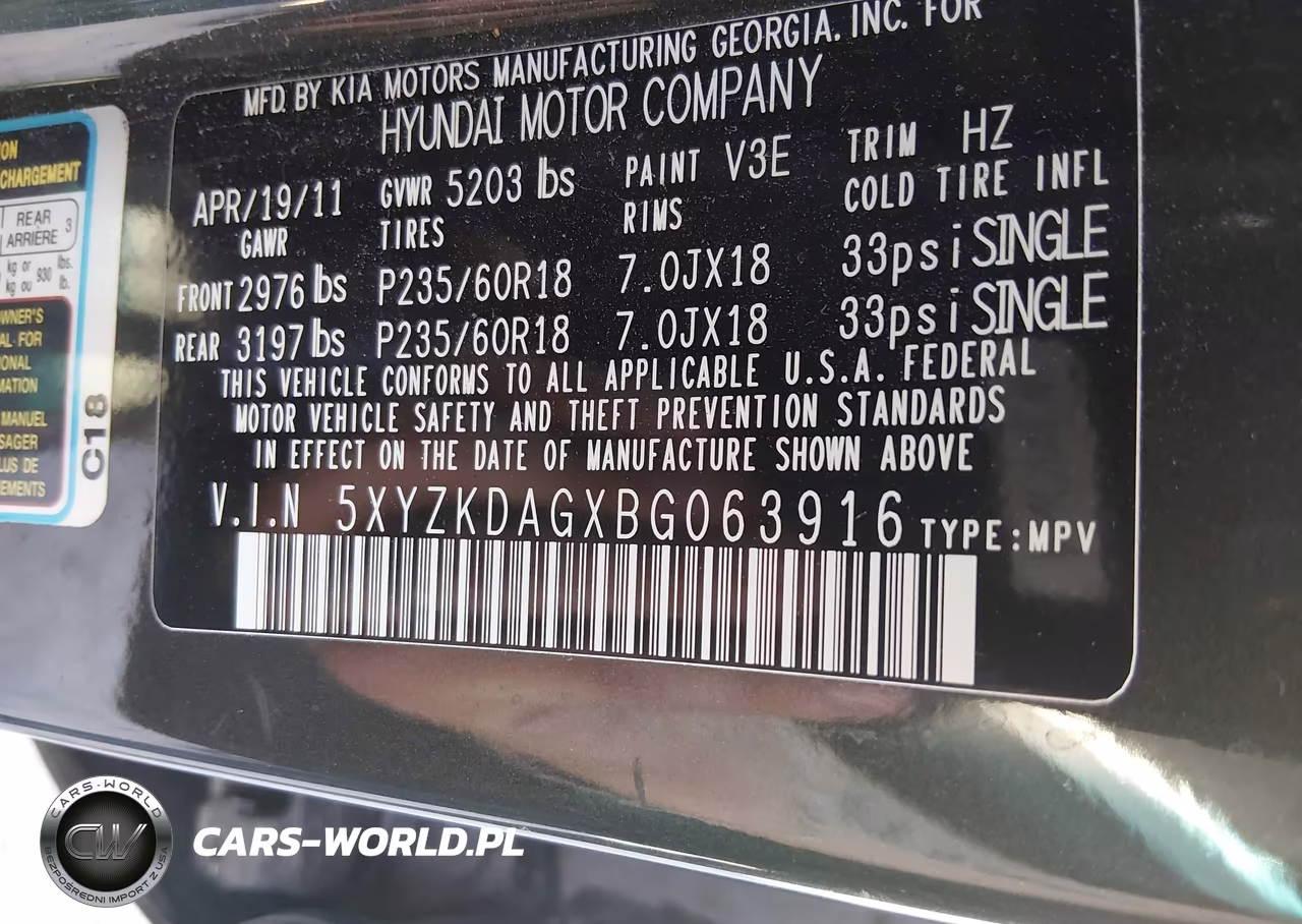 2011 Hyundai Santa Fe Limited V6 VIN:5XYZKDAGXBG063916 - 9