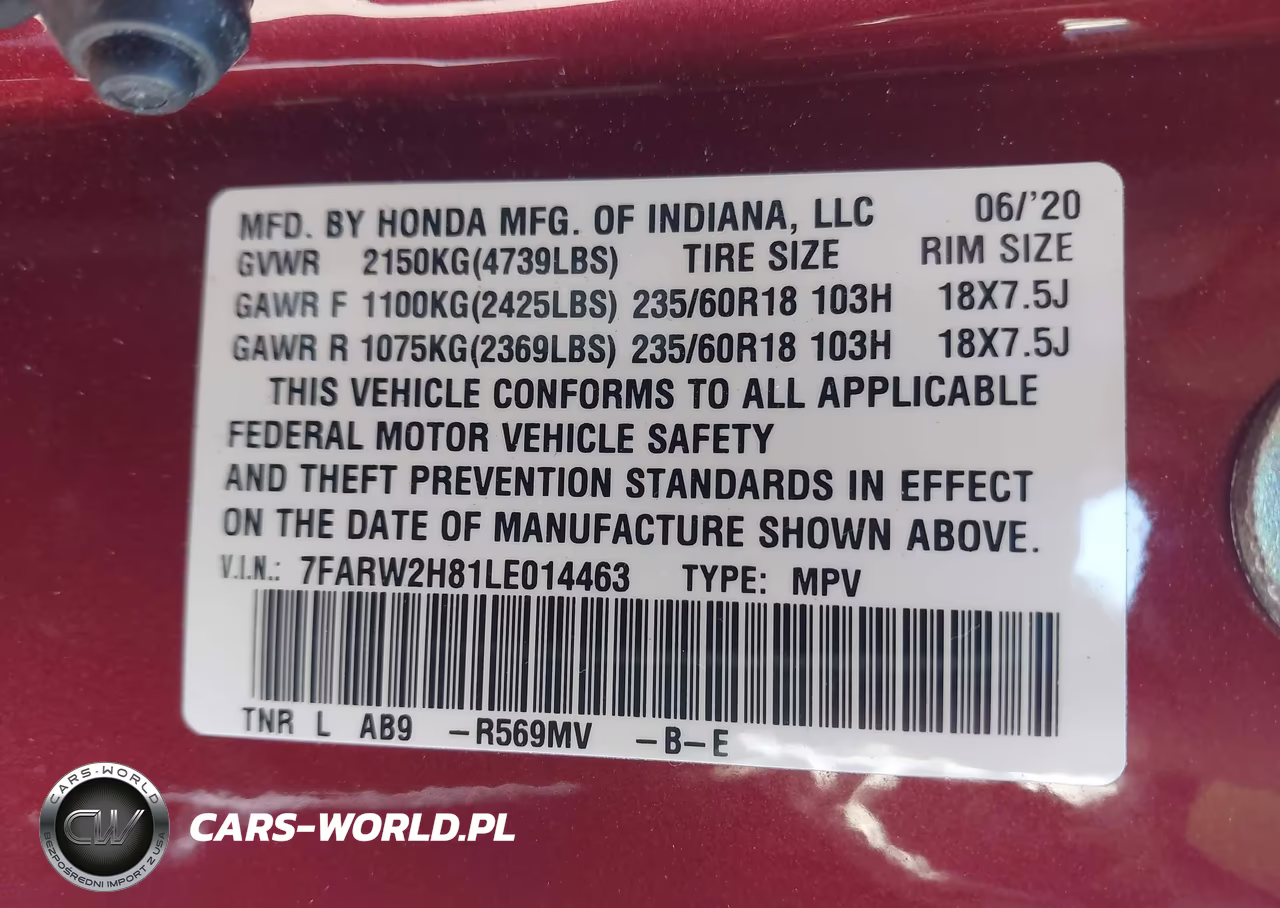 2020 Honda Cr-V Awd Ex-L VIN:7FARW2H81LE014463 - 9