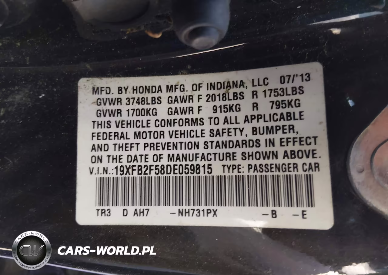 2013 Honda Civic Lx VIN:19XFB2F58DE059815 - 9