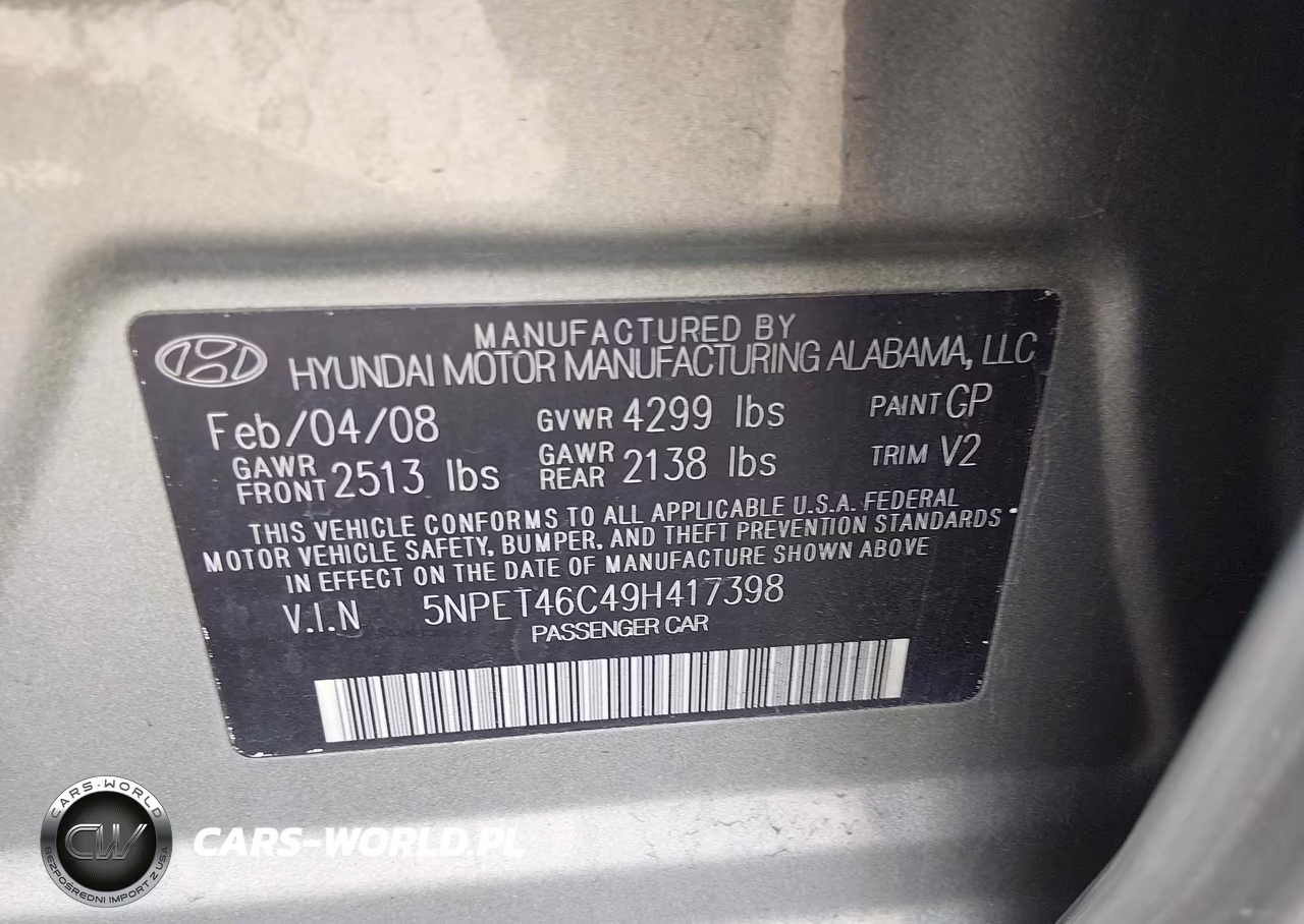 2009 Hyundai Sonata Gls VIN:5NPET46C49H417398 - 9