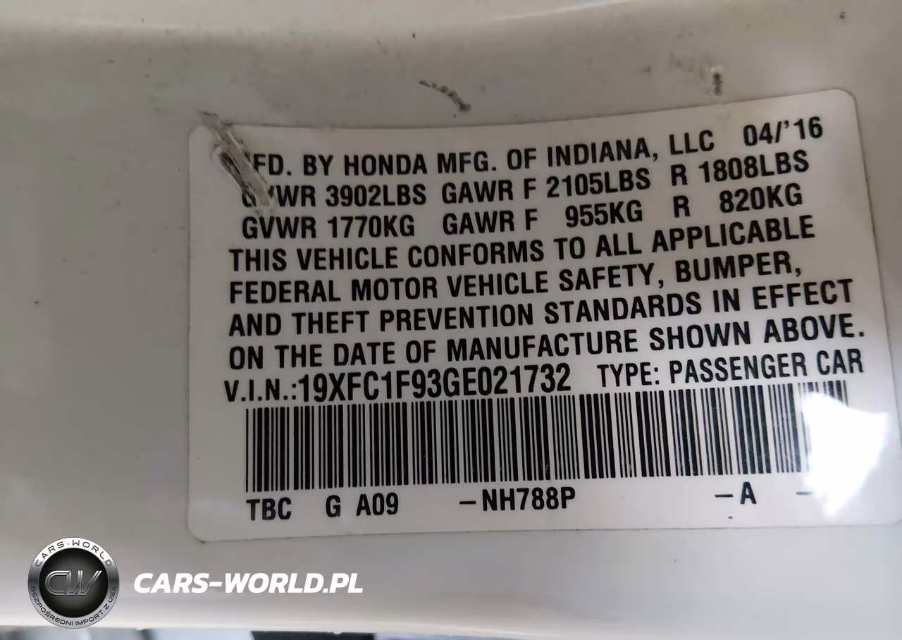 2016 Honda Civic Touring VIN:19XFC1F93GE021732 - 9