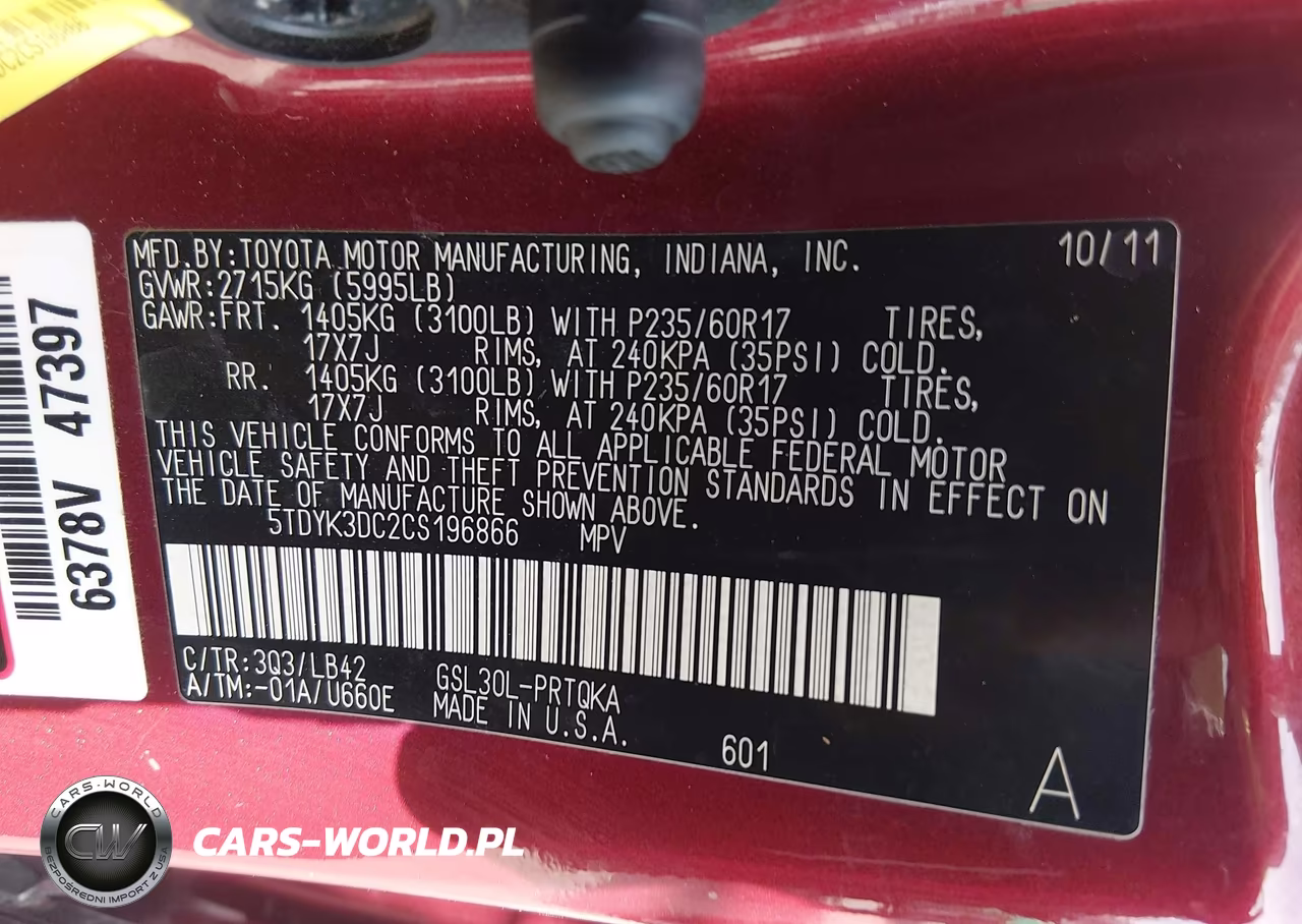 2012 Toyota Sienna Xle V6 8 Passenger VIN:5TDYK3DC2CS196866 - 9