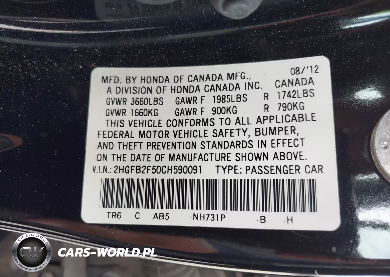 2012 Honda Civic Lx VIN:2HGFB2F50CH590091 - 9