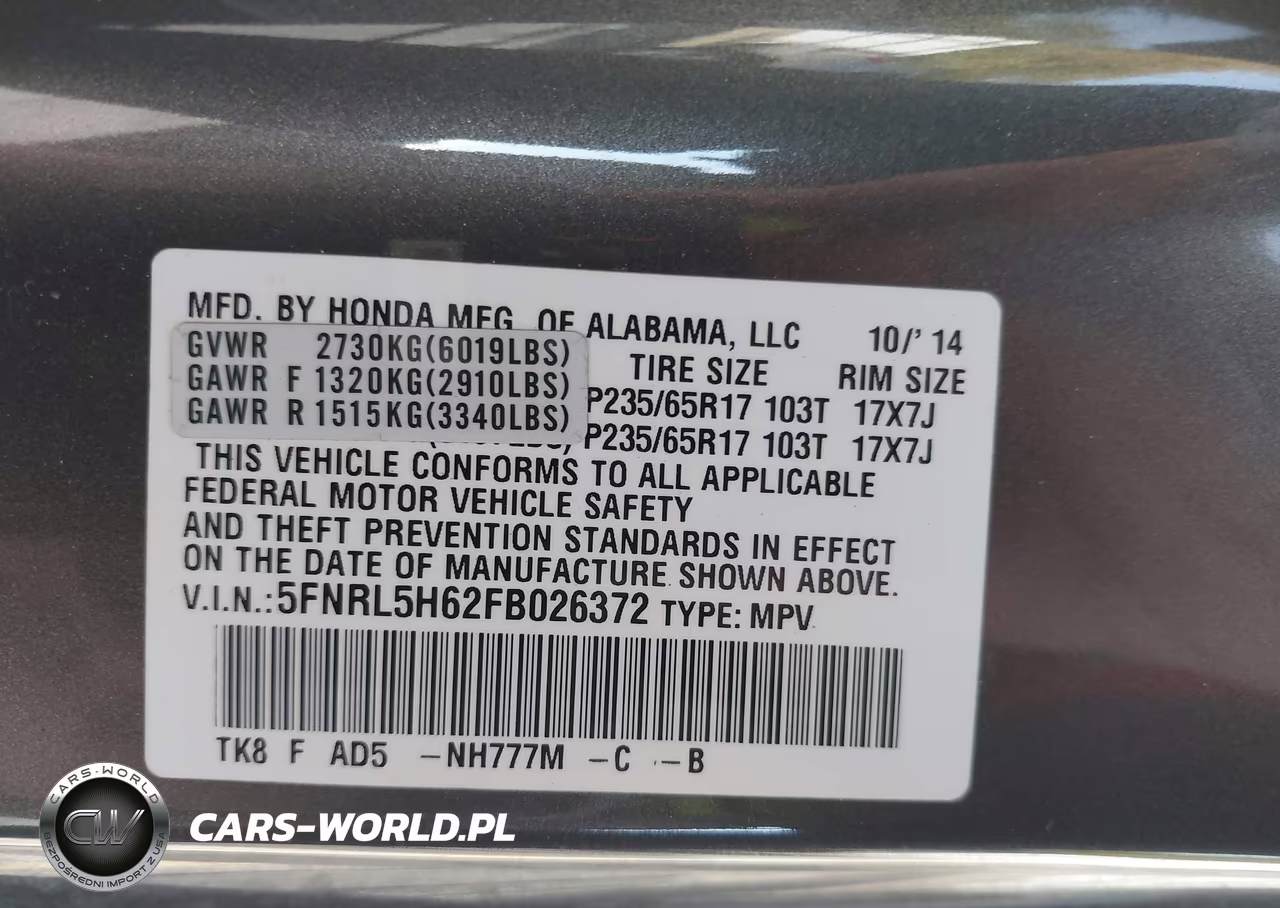 2015 Honda Odyssey Ex-L VIN:5FNRL5H62FB026372 - 9