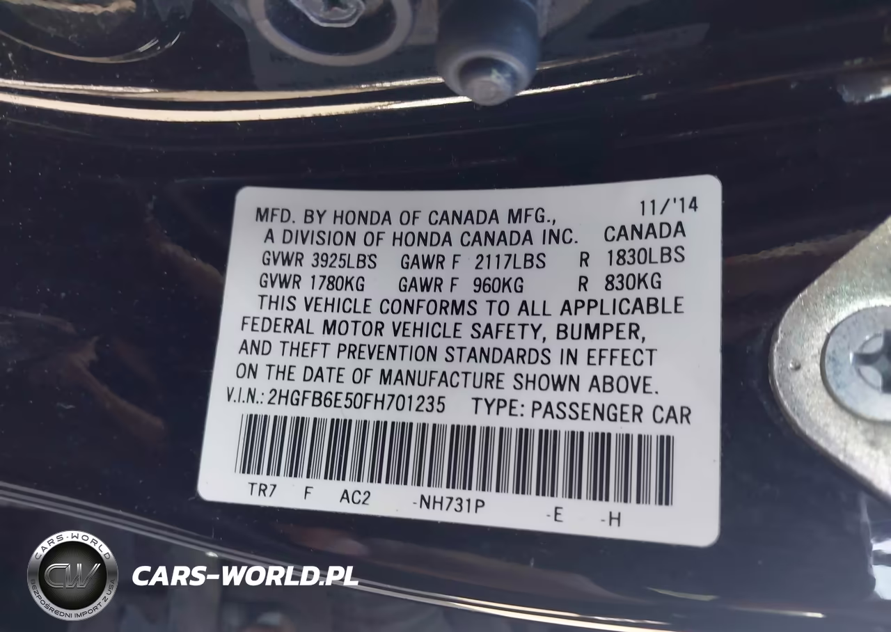 2015 Honda Civic Si VIN:2HGFB6E50FH701235 - 9