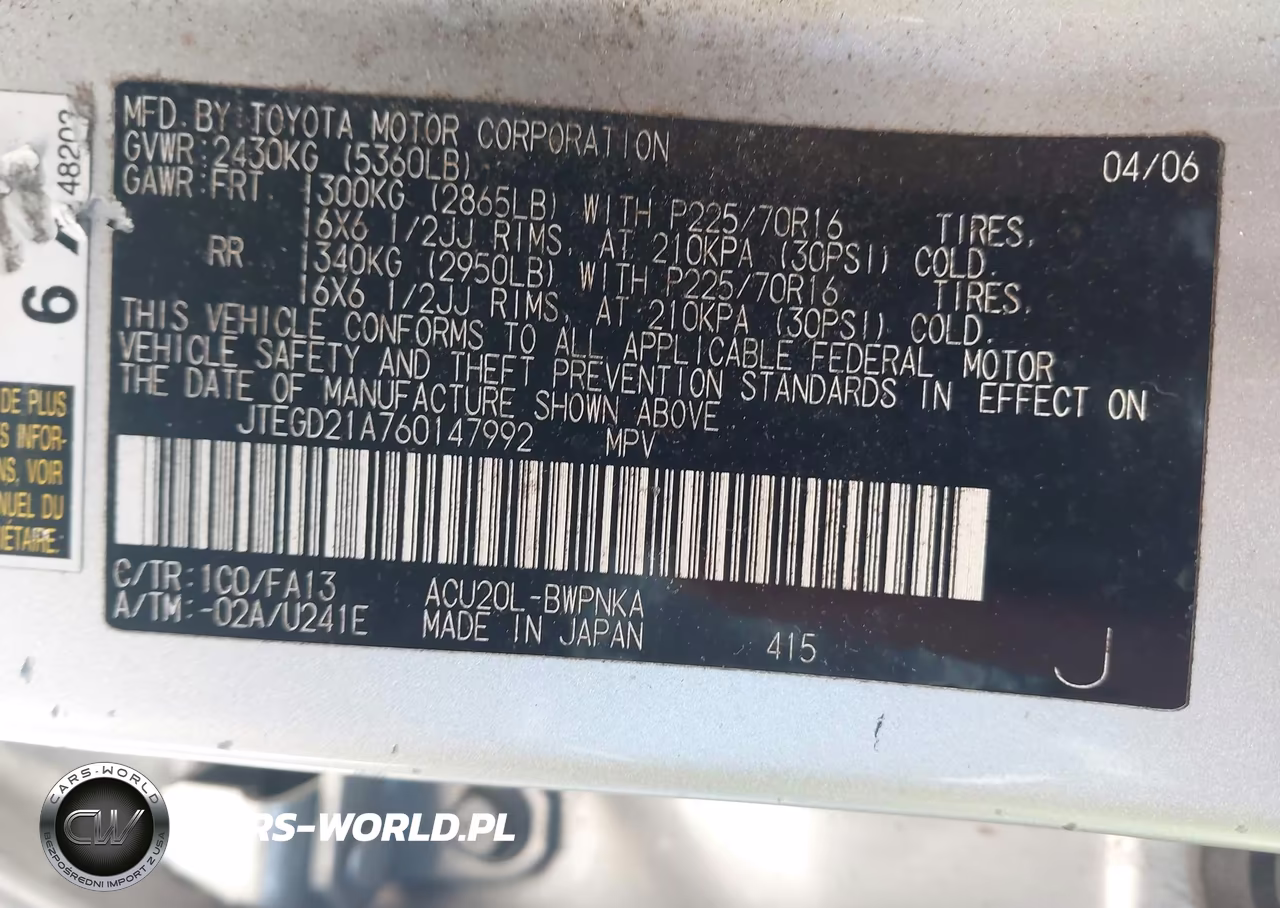2006 Toyota Highlander VIN:JTEGD21A760147992 - 9