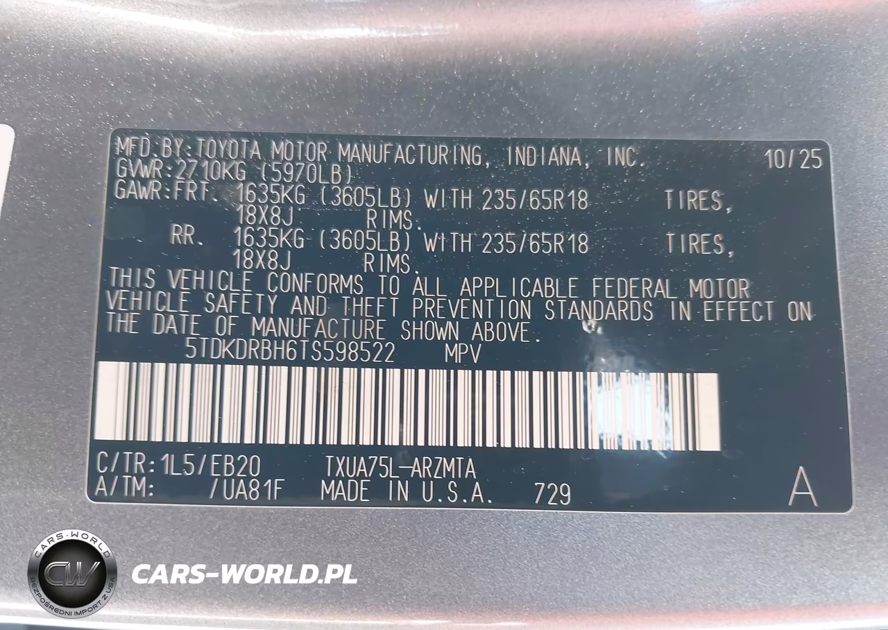 2026 Toyota Highlander Xle VIN:5TDKDRBH6TS598522 - 9