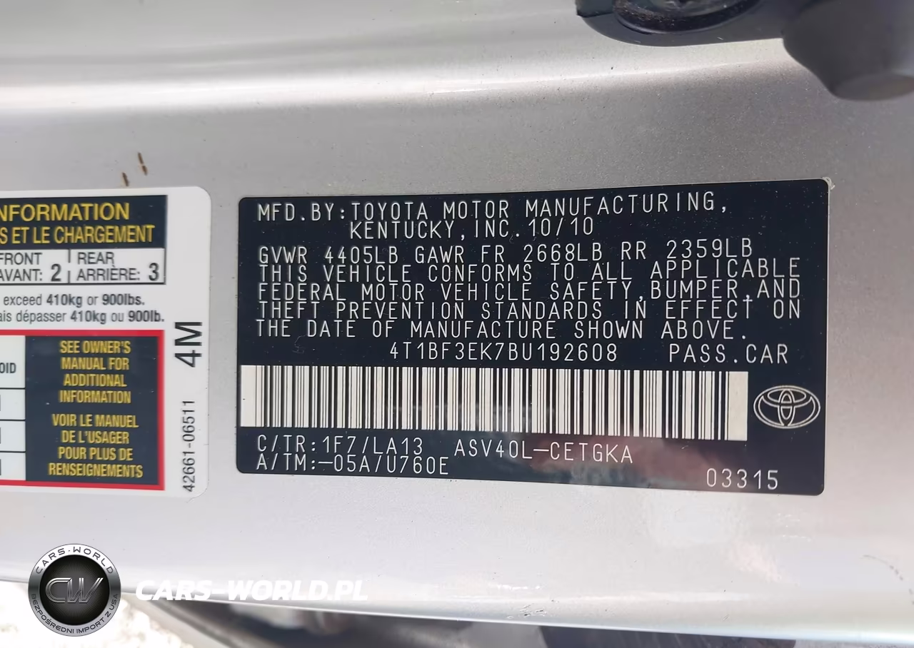 2011 Toyota Camry Xle VIN:4T1BF3EK7BU192608 - 9
