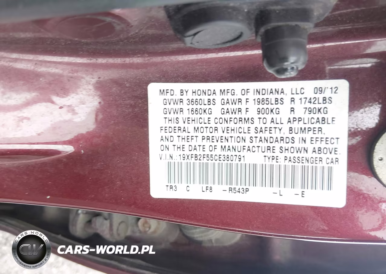 2012 Honda Civic Lx VIN:19XFB2F55CE380791 - 9