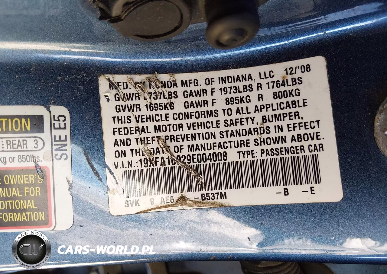 2009 Honda Civic Ex-L VIN:19XFA16929E004008 - 9
