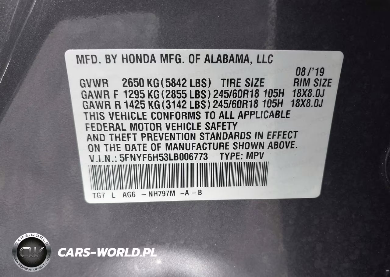 2020 Honda Pilot Awd Ex-L VIN:5FNYF6H53LB006773 - 9