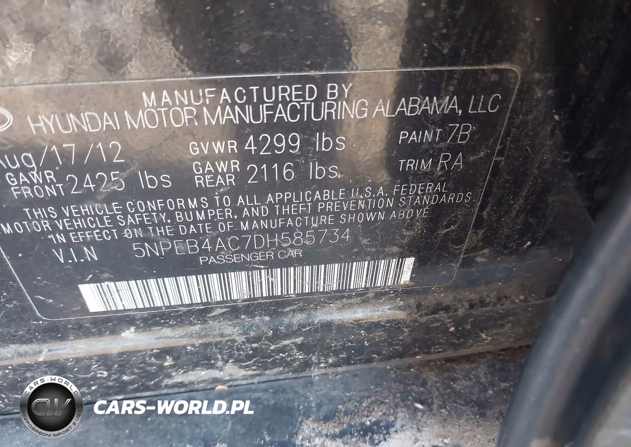 2013 Hyundai Sonata Gls VIN:5NPEB4AC7DH585734 - 9