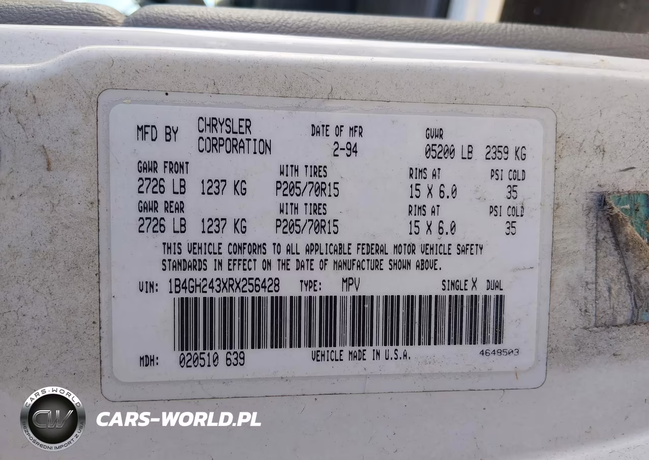 1994 Dodge Grand Caravan VIN:1B4GH243XRX256428 - 9