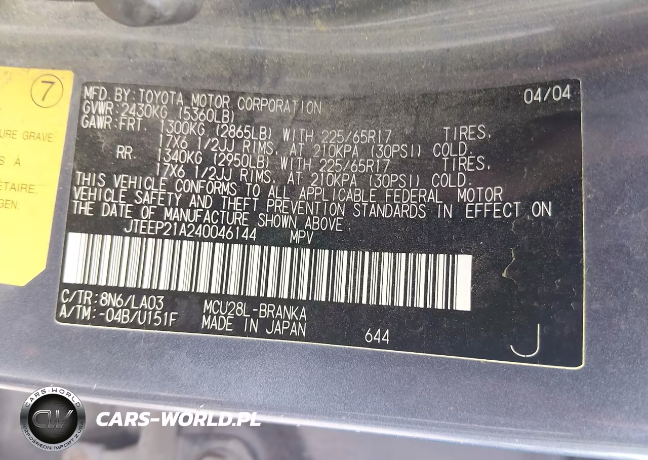 2004 Toyota Highlander Limited V6 VIN:JTEEP21A240046144 - 9