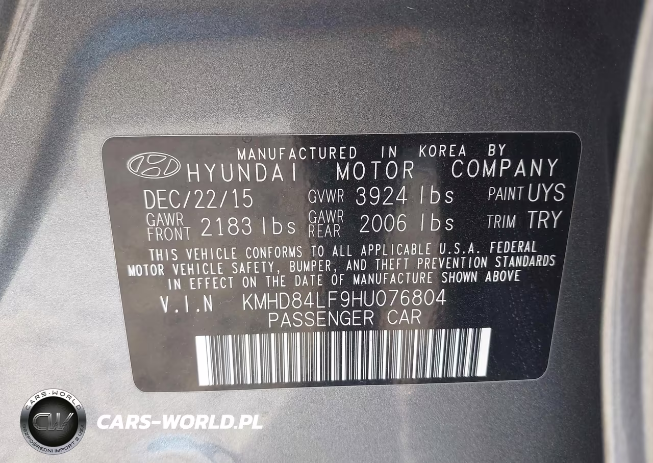 2017 HYUNDAI ELANTRA LIMITED VIN:KMHD84LF9HU076804 - 9