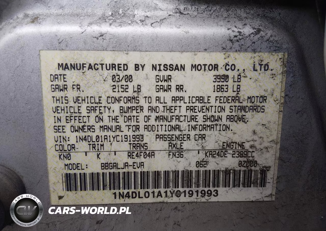 2000 Nissan Altima Gle-Gxe-Se VIN:1N4DL01A1YC191993 - 9