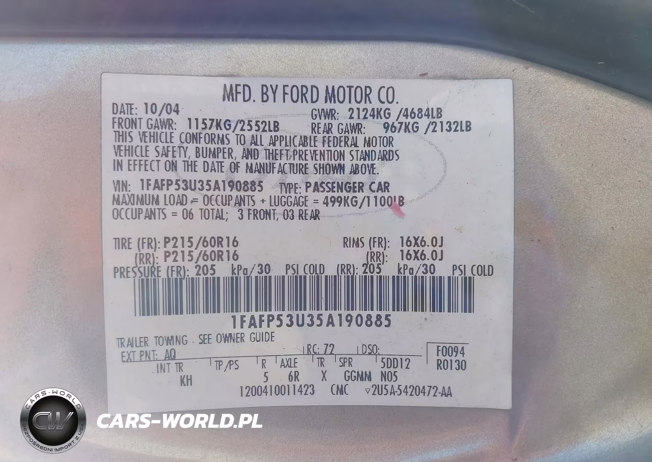 2005 Ford Taurus Se VIN:1FAFP53U35A190885 - 9