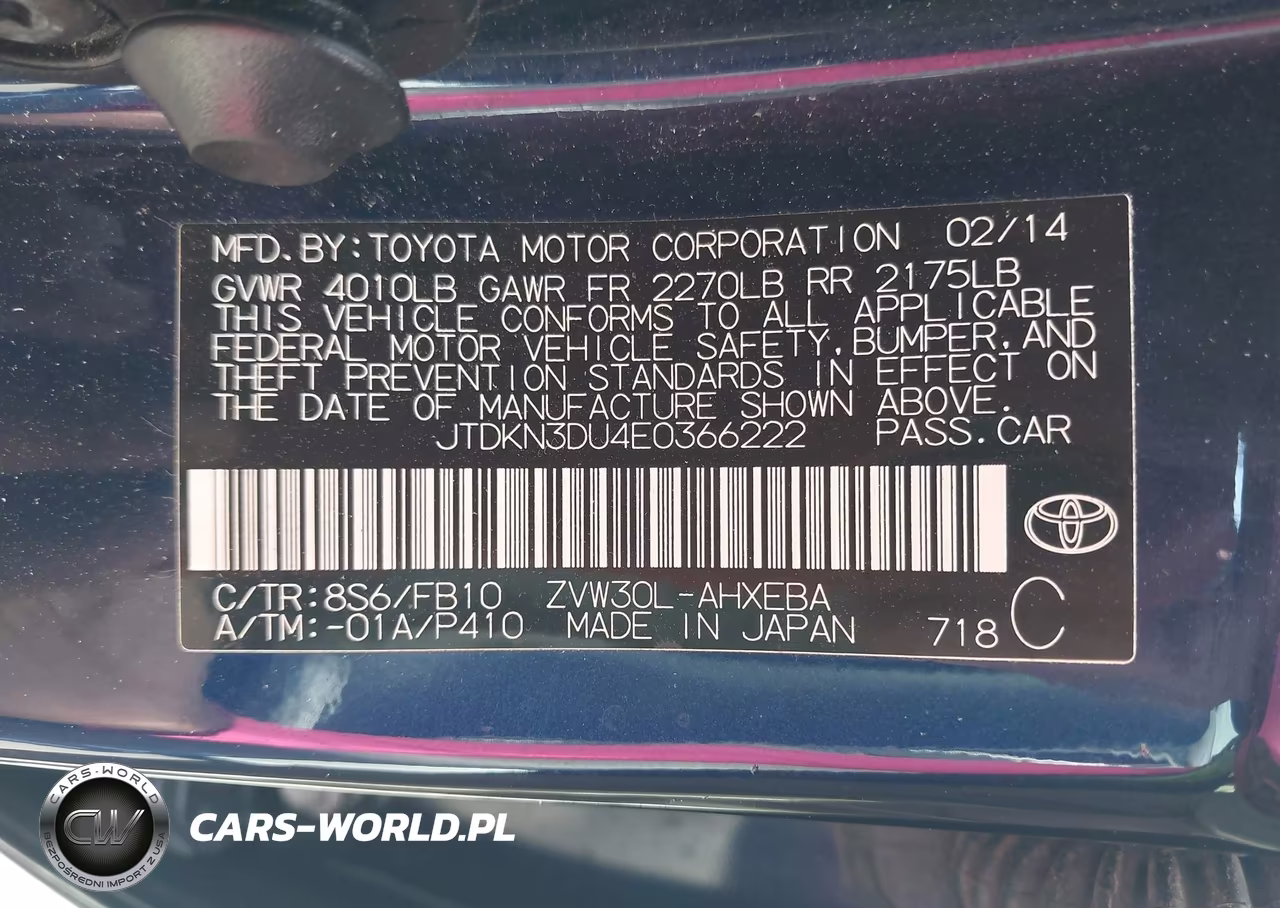 2014 Toyota Prius Two VIN:JTDKN3DU4E0366222 - 9