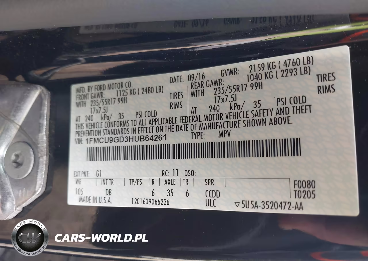 2017 Ford Escape Se VIN:1FMCU9GD3HUB64261 - 9