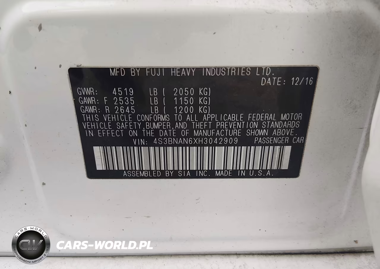2017 Subaru Legacy 2.5I Limited VIN:4S3BNAN6XH3042909 - 9