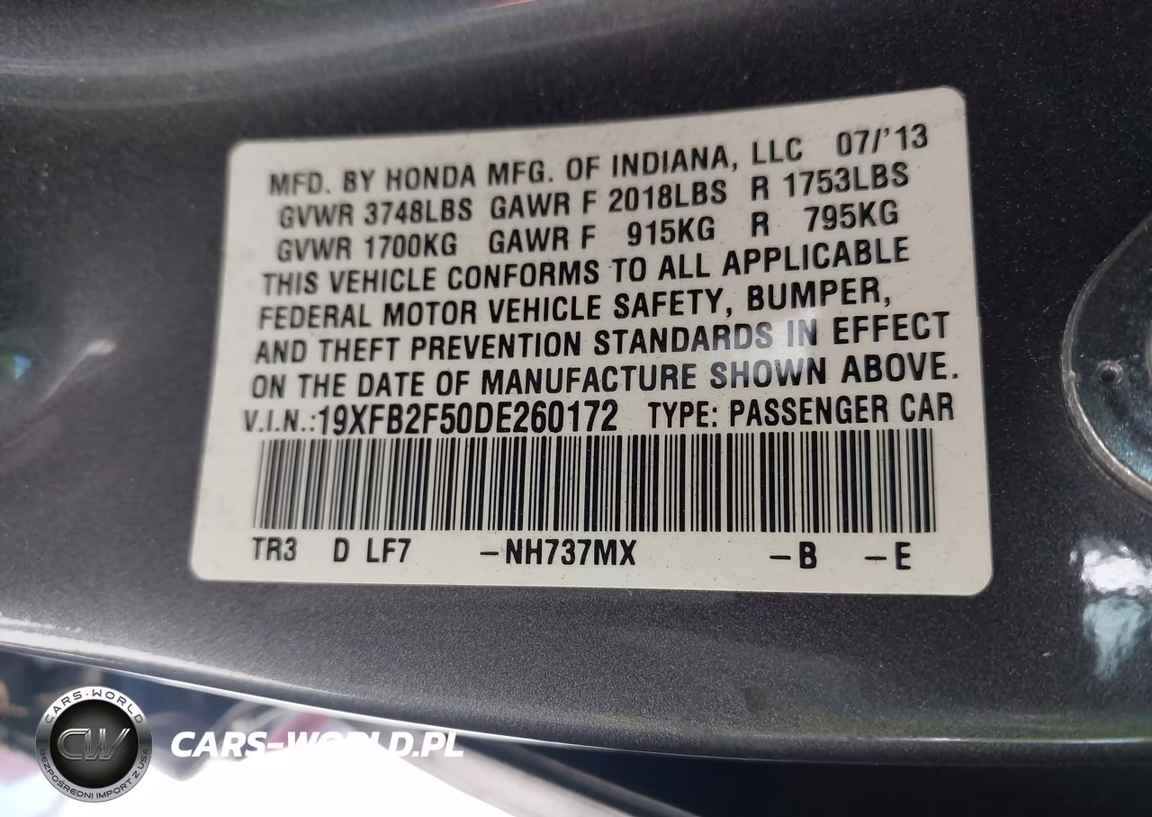 2013 Honda Civic Lx VIN:19XFB2F50DE260172 - 9
