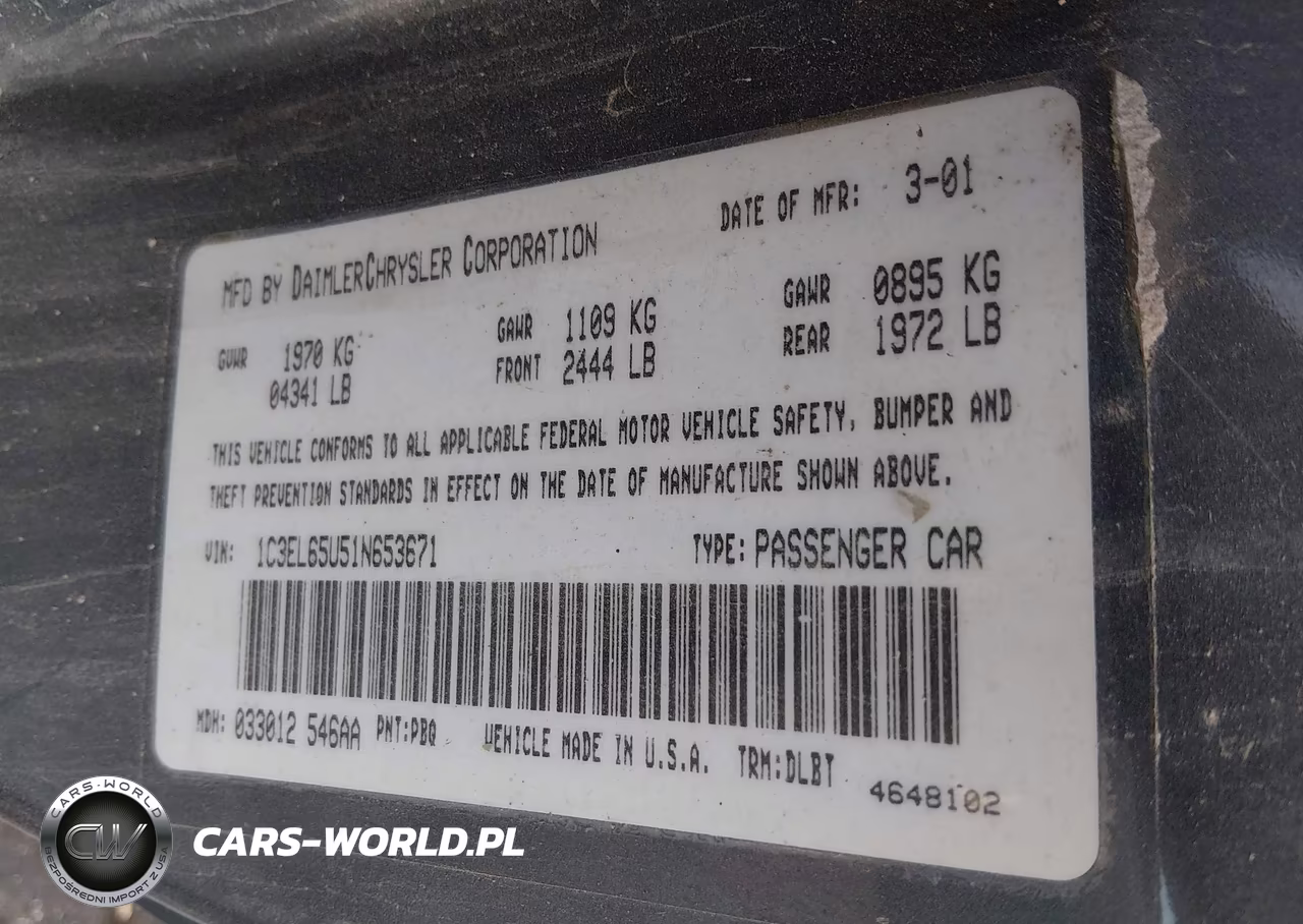 2001 Chrysler Sebring Limited VIN:1C3EL65U51N653671 - 9