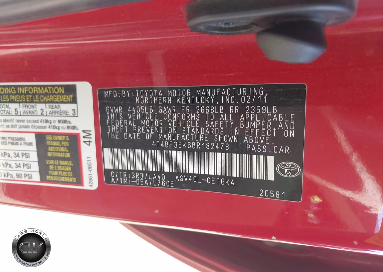 2011 Toyota Camry Xle VIN:4T4BF3EK6BR182478 - 9