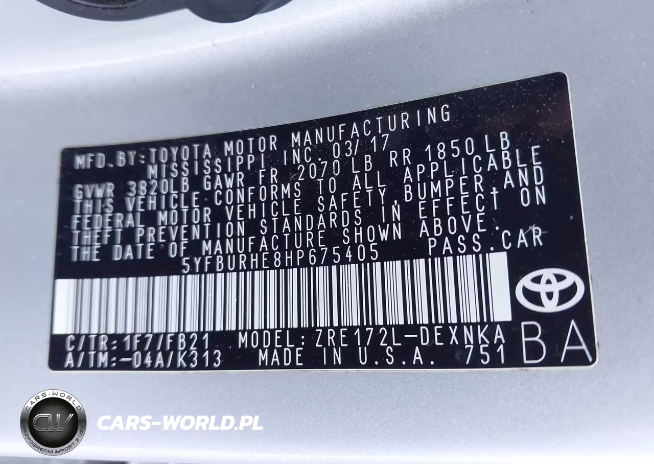 2017 Toyota Corolla Le VIN:5YFBURHE8HP675405 - 9