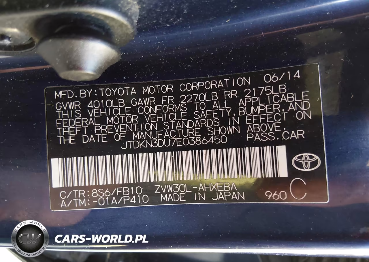 2014 Toyota Prius Two VIN:JTDKN3DU7E0386450 - 9