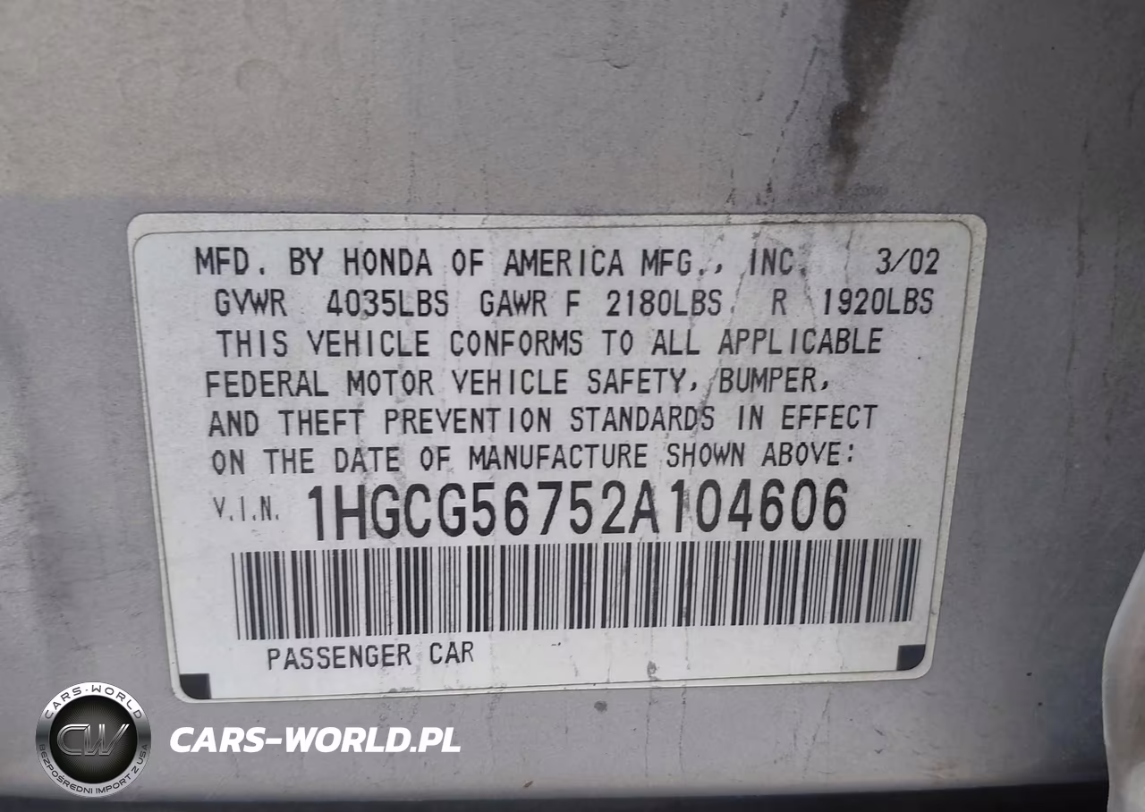 2002 Honda Accord 2.3 Se VIN:1HGCG56752A104606 - 9