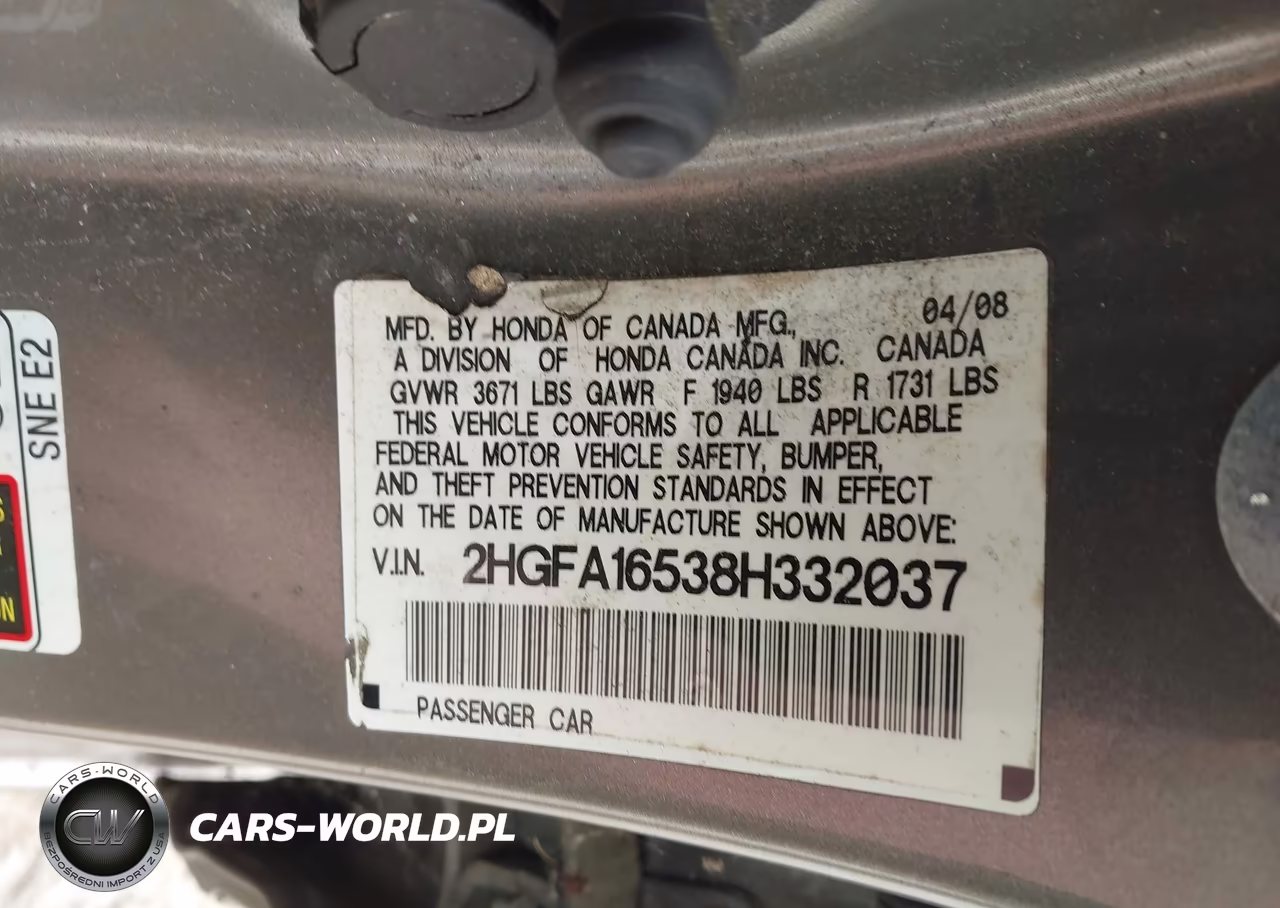 2008 Honda Civic Lx VIN:2HGFA16538H332037 - 9