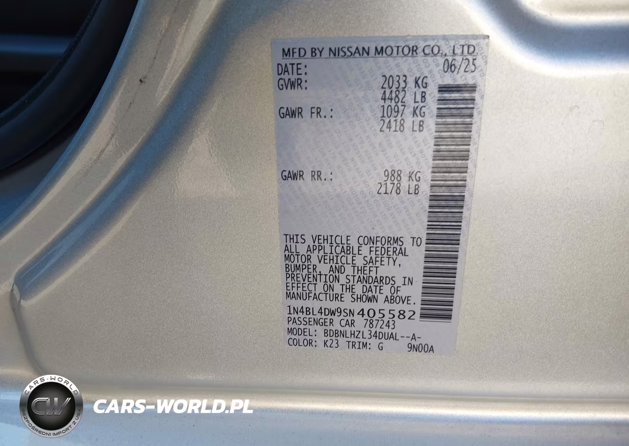 2025 Nissan Altima Sv Awd VIN:1N4BL4DW9SN405582 - 9