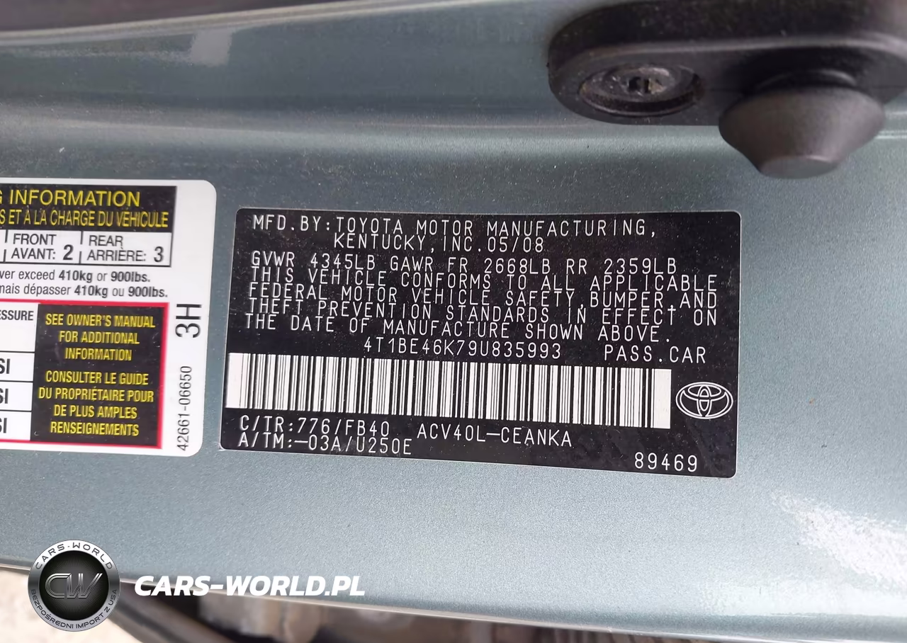 2009 Toyota Camry Le VIN:4T1BE46K79U835993 - 9