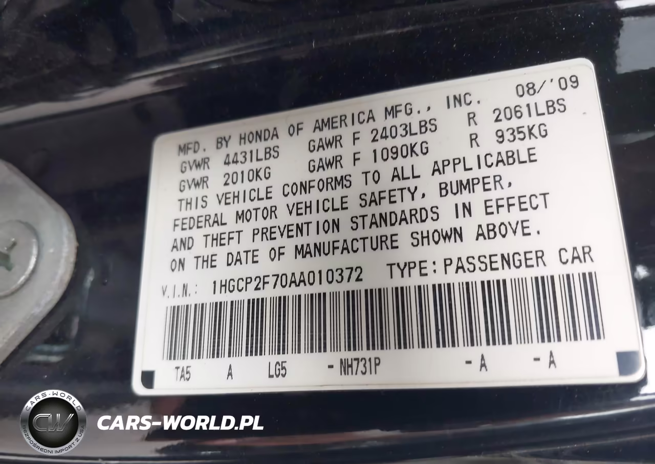 2010 Honda Accord 2.4 Ex VIN:1HGCP2F70AA010372 - 9