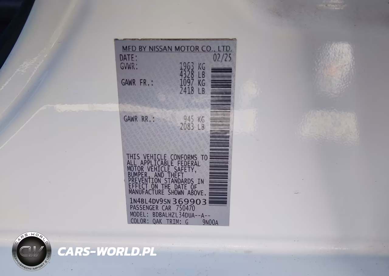2025 Nissan Altima Sv Fwd VIN:1N4BL4DV9SN369903 - 9