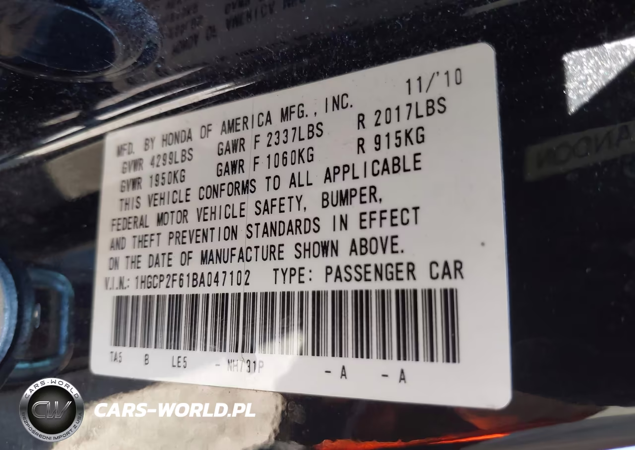 2011 Honda Accord 2.4 Se VIN:1HGCP2F61BA047102 - 9