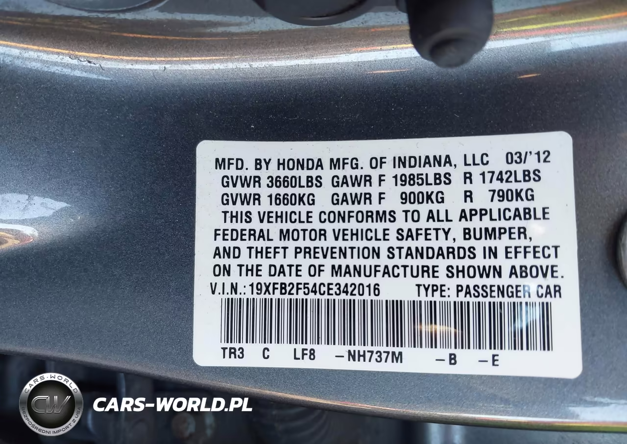 2012 Honda Civic Lx VIN:19XFB2F54CE342016 - 9