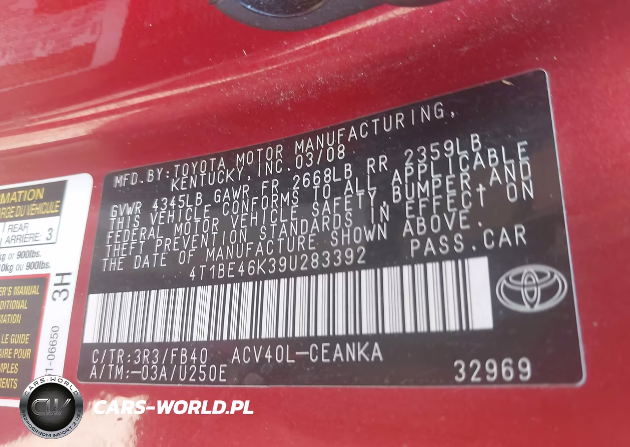 2009 Toyota Camry Le VIN:4T1BE46K39U283392 - 9