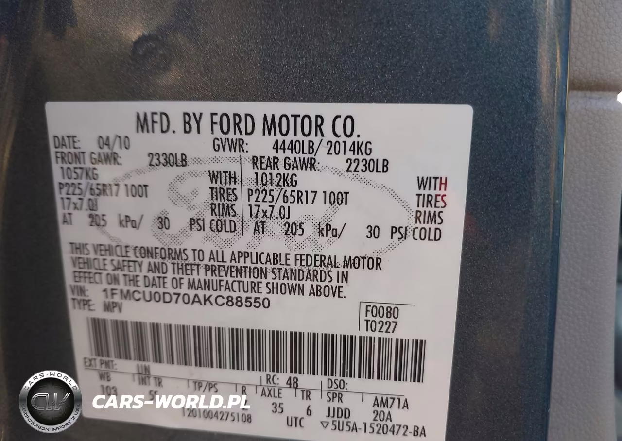 2010 Ford Escape Xlt VIN:1FMCU0D70AKC88550 - 9
