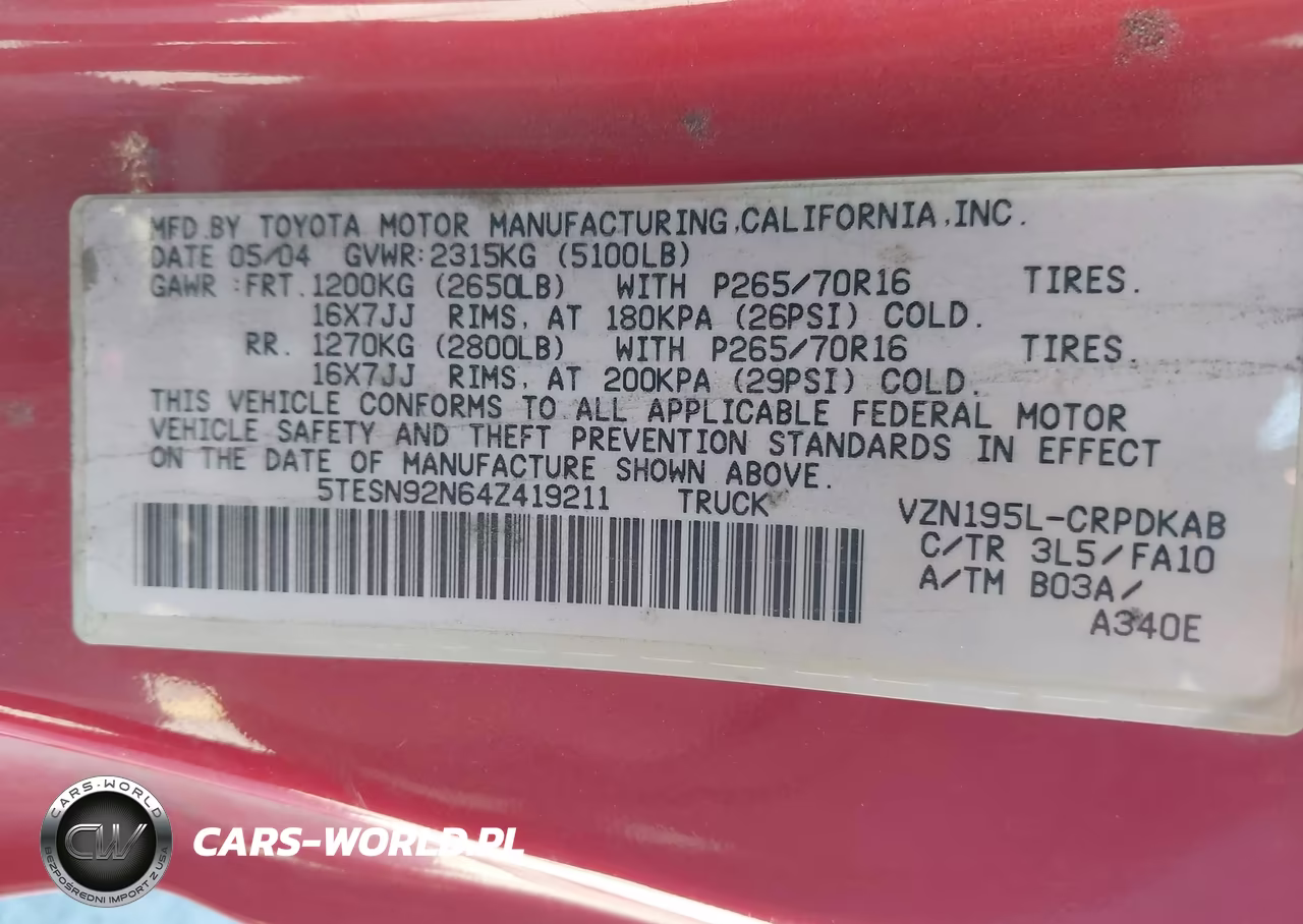2004 Toyota Tacoma Prerunner V6 VIN:5TESN92N64Z419211 - 9