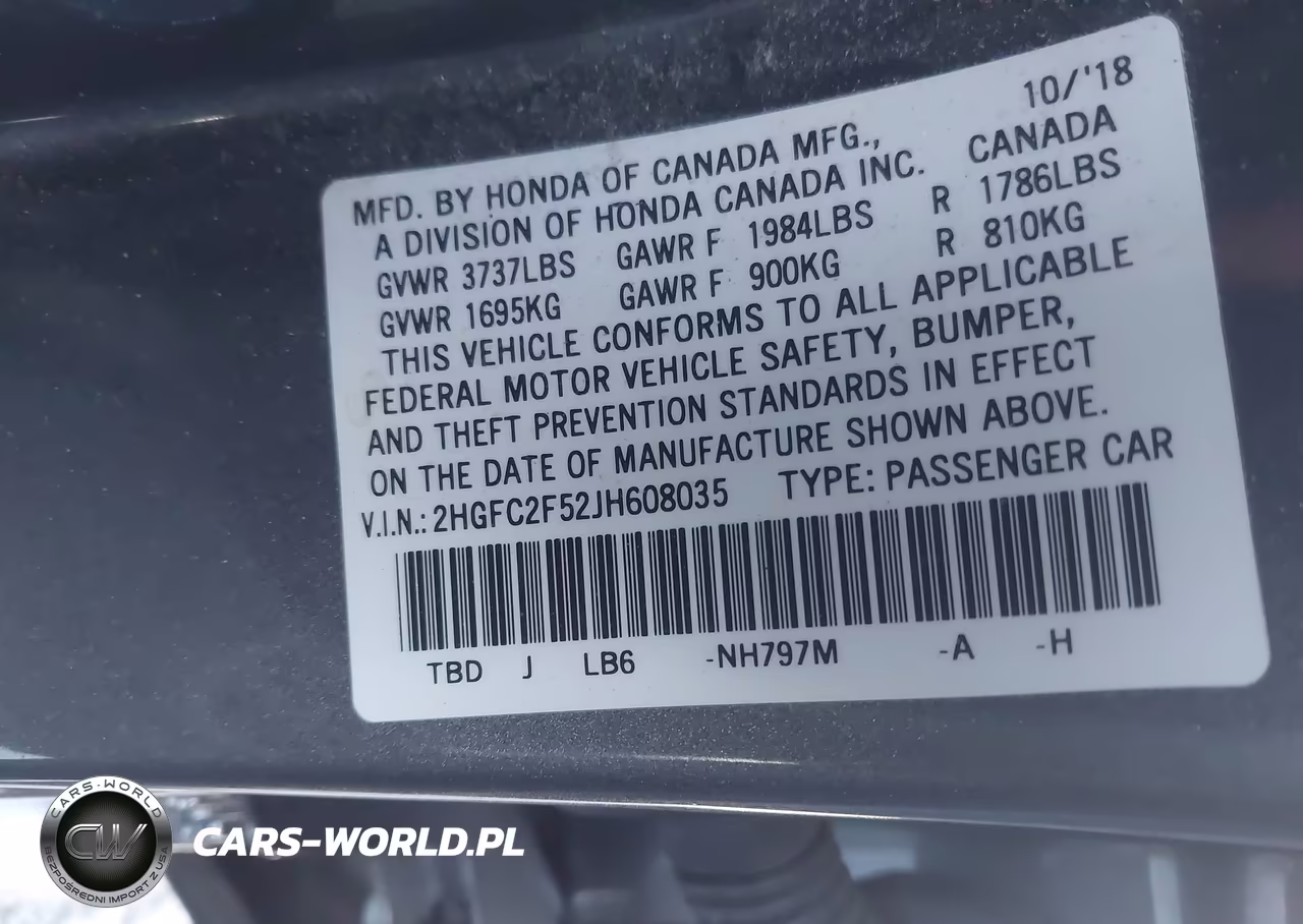 2018 Honda Civic Lx VIN:2HGFC2F52JH608035 - 9