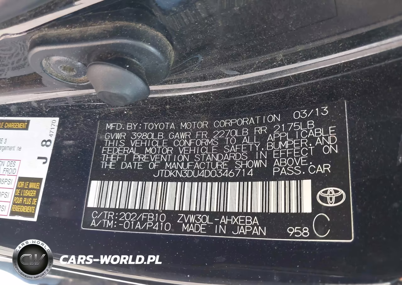2013 Toyota Prius Two VIN:JTDKN3DU4D0346714 - 9
