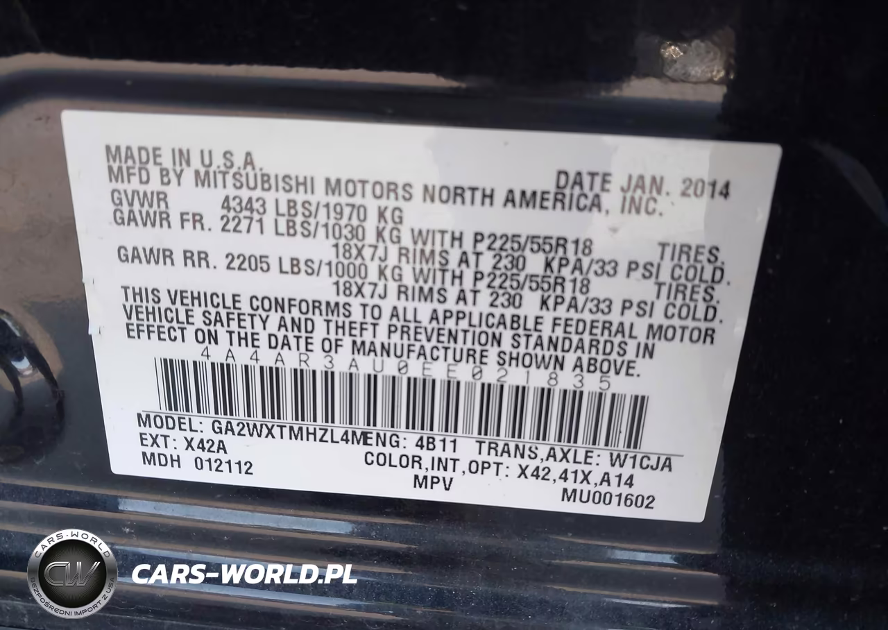 2014 Mitsubishi Outlander Sport Es VIN:4A4AR3AU0EE021835 - 9