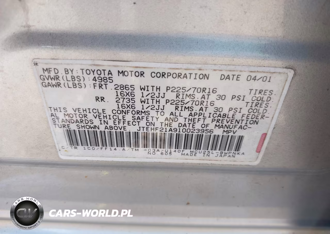 2001 Toyota Highlander V6 VIN:JTEHF21A910023956 - 9