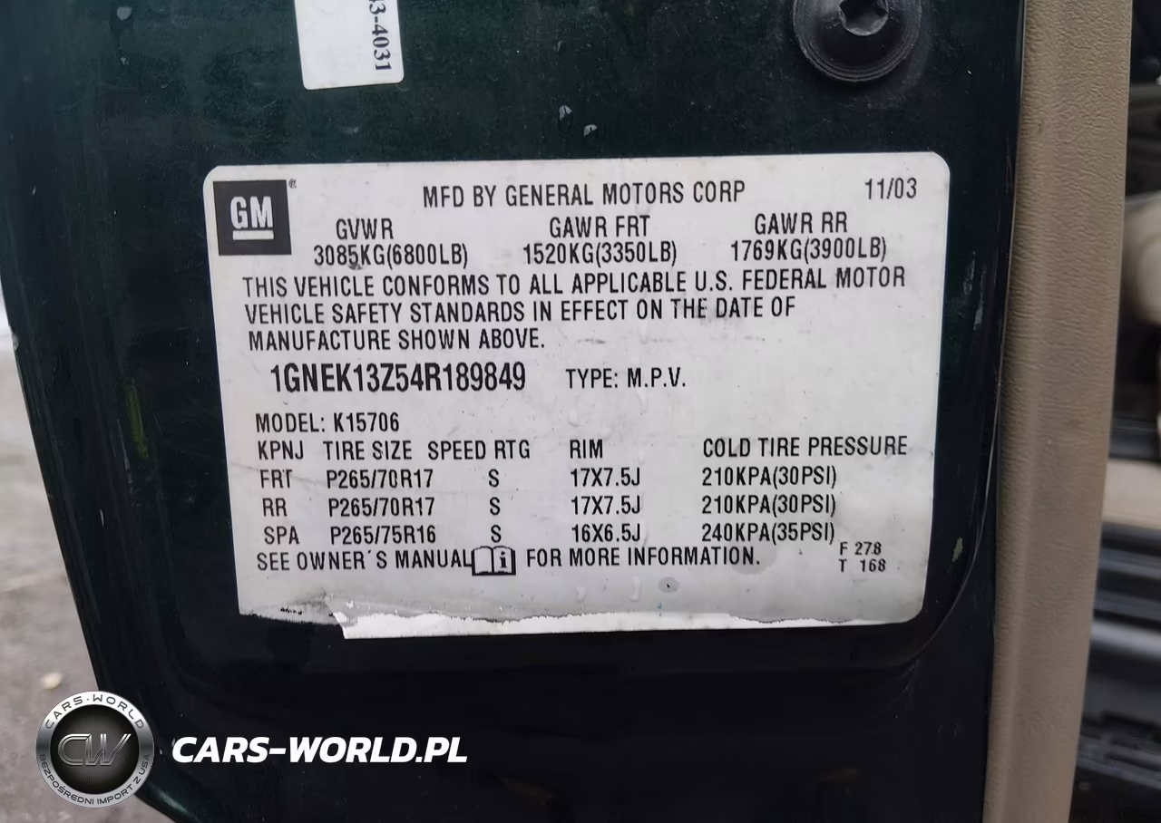 2004 Chevrolet Tahoe Z71 VIN:1GNEK13Z54R189849 - 9