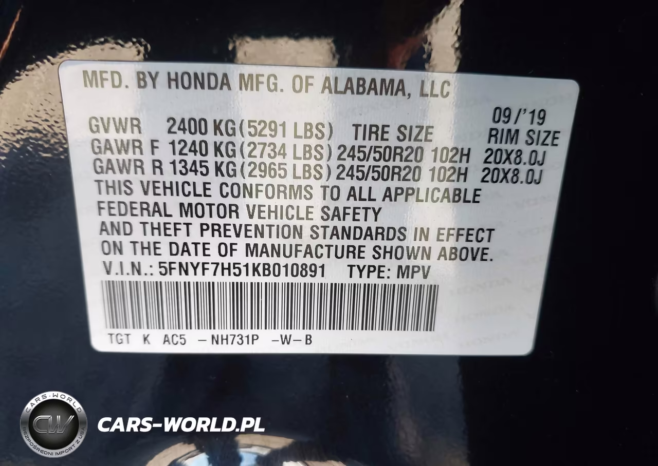 2019 Honda Passport Ex-L VIN:5FNYF7H51KB010891 - 9