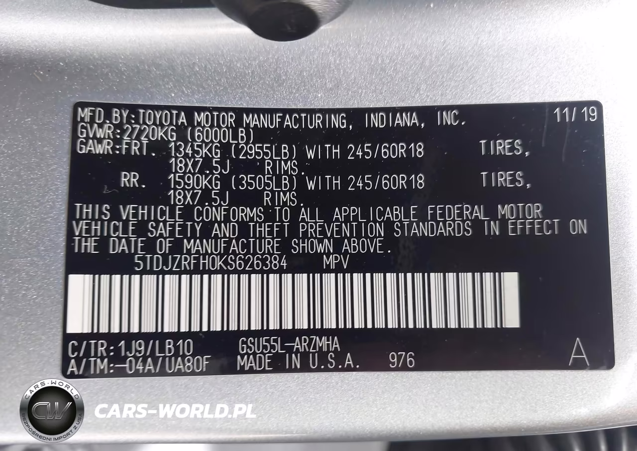 2019 Toyota Highlander Xle VIN:5TDJZRFH0KS626384 - 9